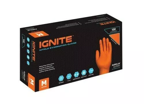 Ignite "HEAVY DUTY" 7ML Thick Aurelia Ignite Textured Orange Nitrile Gloves 2