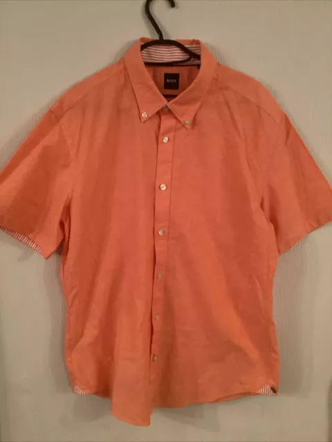 HUGO BOSS Short Sleeve Summer Shirt - Size XL, Orange,slim Fit,cotton/linen,VGC