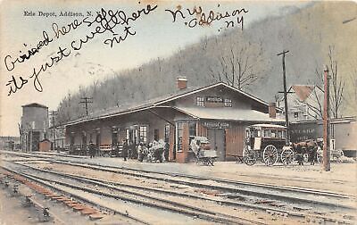 J48/ Addison New York Postcard c1910 Erie Railroad Depot Station 39