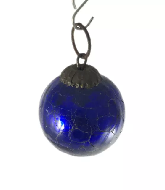 Small Blue Crackle Glass Tree Decoration Ball – Christmas Hanging Kugel i23-303