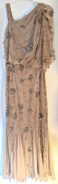 ADRIANNA PAPELL ONE SHOULDER BEADED GOWN Dress sz 0* Nude (Strap Added)