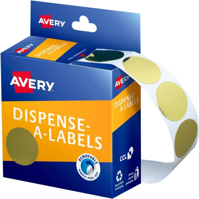Avery Gold Circle Dispenser Labels, 24 mm Diameter, 250 Labels (937271)