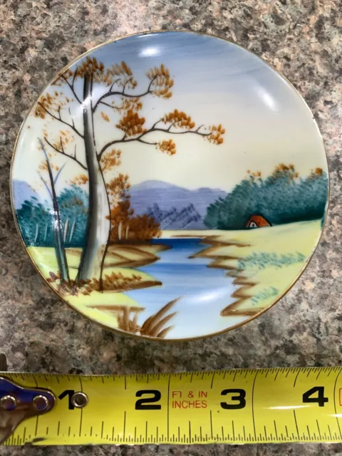Vintage Ucagco China Hand-Painted Land Scape 4" Hanging Plates Made in Japan