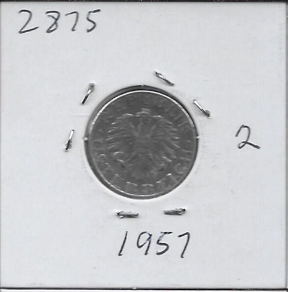 Austria 5 Groschen 1957 Vf Imperial Eagle With Austrian Shield On Breast,Ho 2