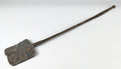 =Antique 18th c. Lg Wrought Iron Peel Spatula Stirrer 4 Open Fire Ball End