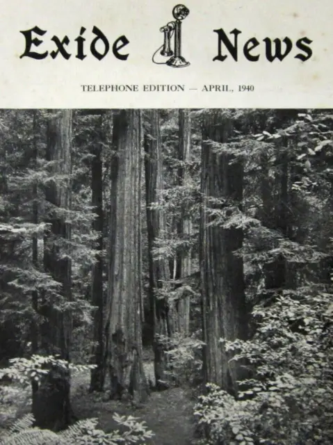 Vintage Telephone Exide Battery Employee Newsletter CA Redwoods Sequoia 1940