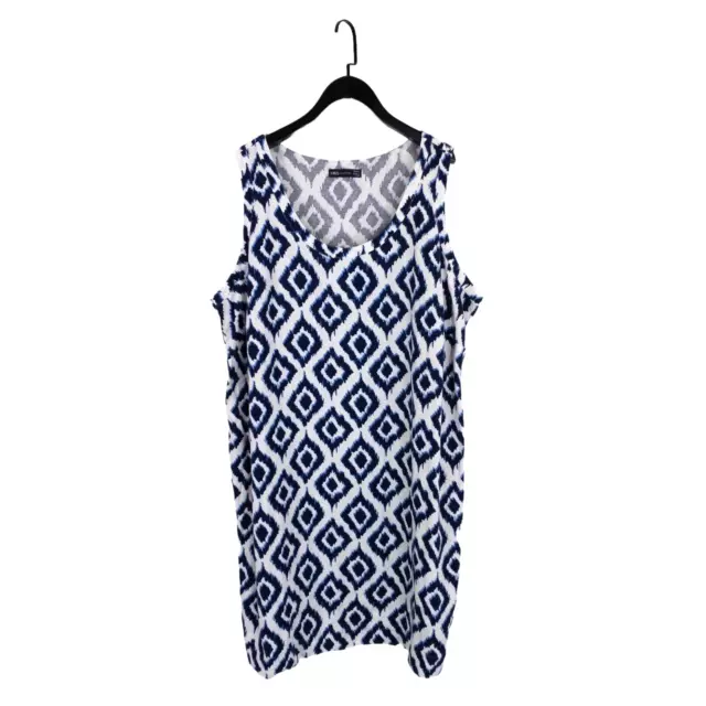 M&S Linen Blend Ikat Print Navy Ivory Summer Shift Dress - Size 24