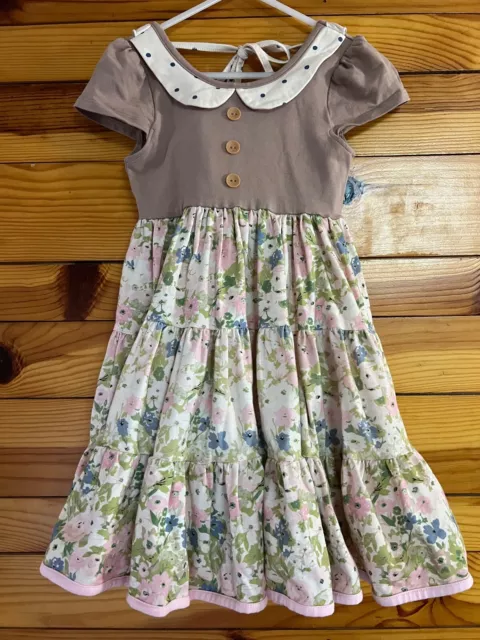 SweetHoney Dress with Flowers & Pink Lace Trim Girls Size 5