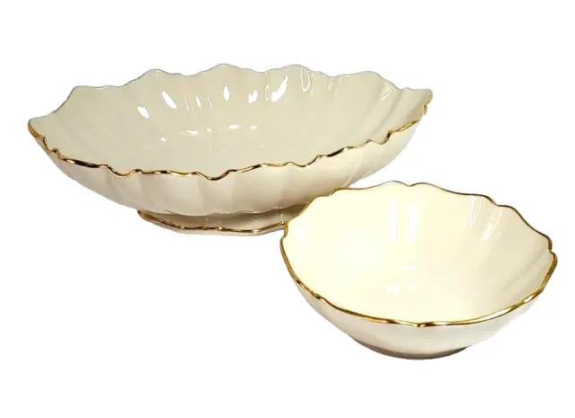 Pair of  Vintage Lenox Symphony Scalloped Fluted Dishes Bowls with Gold Trim