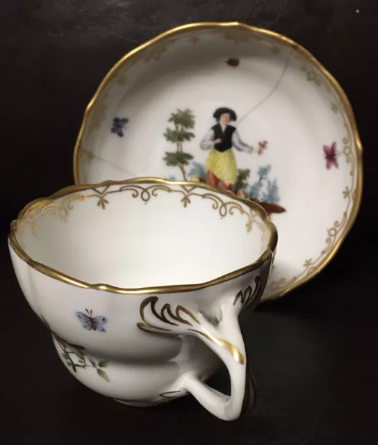 Antik Porzellan Alt Wien Wiener Barock Tasse U-Tasse Gedeck Vogel Gold RAR! 1760 2