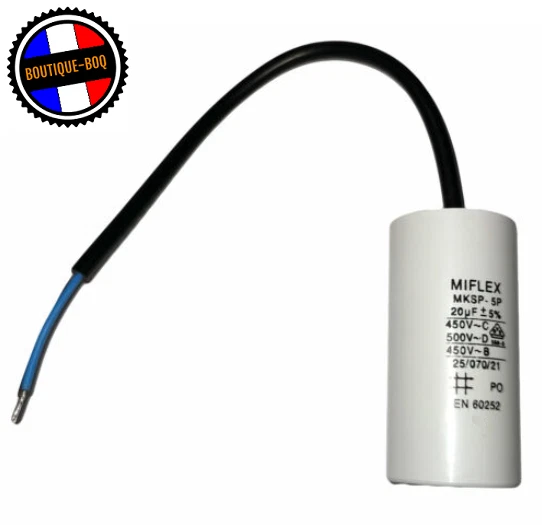 Condensateur Miflex Moteur De Démarrage Permanent 20µF 450V à Fils Câble 20 uF