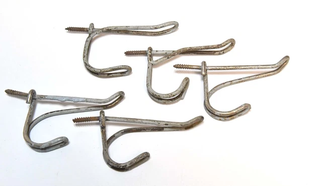 5 Vintage Screw In Bent Wire Hat Or Coat Hooks