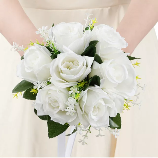 Wedding Bouquets for Bride Bridesmaid, White Champagne Artificial Roses Flowers