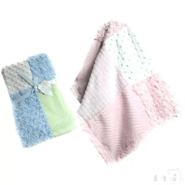 Baby Wrap Blanket Patchwork Textures Pram Pink Blue Soft Touch Baby Shower Gift