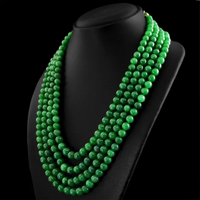 898.30 Cts Earth Mined 4 Strand Enhanced Emerald Round Shape Beads Necklace