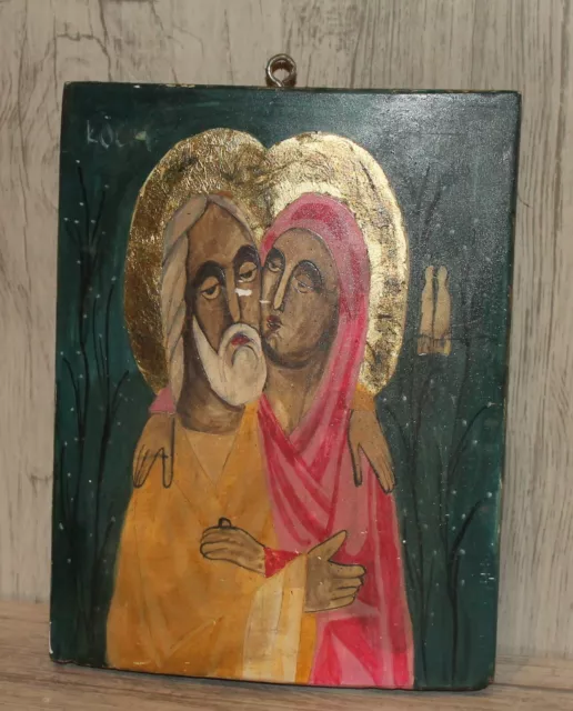 Santos Ana y Joaquín Ortodoxo Vintage Icono Pintado a Mano