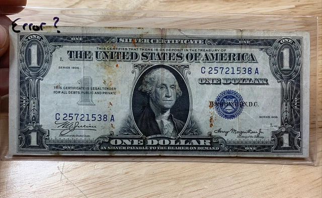 1935 SILVER CERTIFICATE NOTE $1 "Series and Date in different spot"