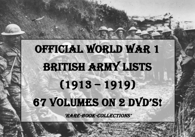 WORLD WAR 1 BRITISH ARMY LISTS ON 2 DVDs - WW1 MEDAL RESEARCH MILITARY HISTORY