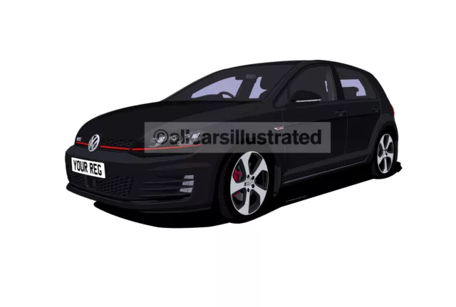 VW GOLF GTI Mk7 5 Door Car Art Print Picture (Size A3). Personalise It!  £18.95 - PicClick UK