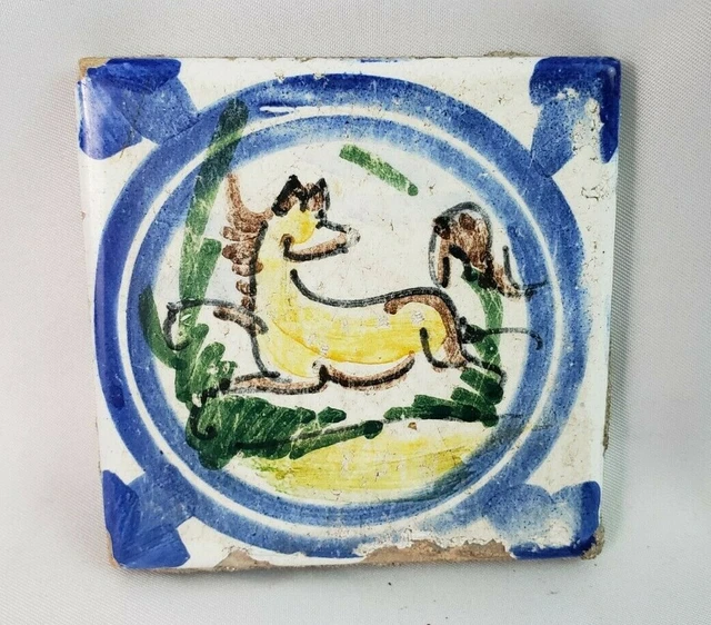 Antique Small Delft Ceramic Pottery Horse Tile Delftware Hand Painted