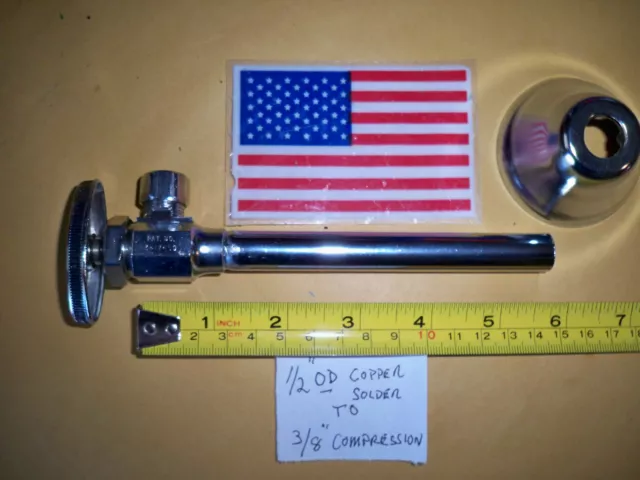 1/2" OD COPPER SOLDER TO 3/8 OD COMPRESSION  TOILET OR SINK CHROME   Valve  USA