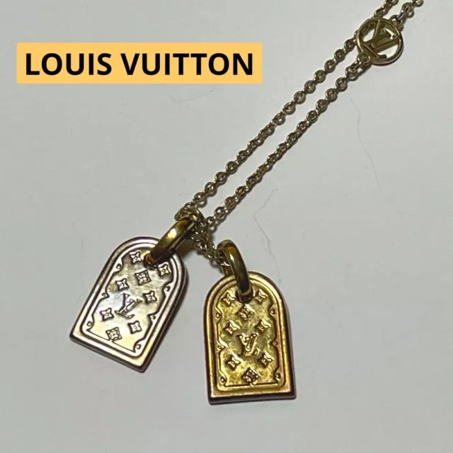 LOUIS VUITTON Necklace Pendant Nanogram LV Tag M63141 Silver Gold GP  authentic