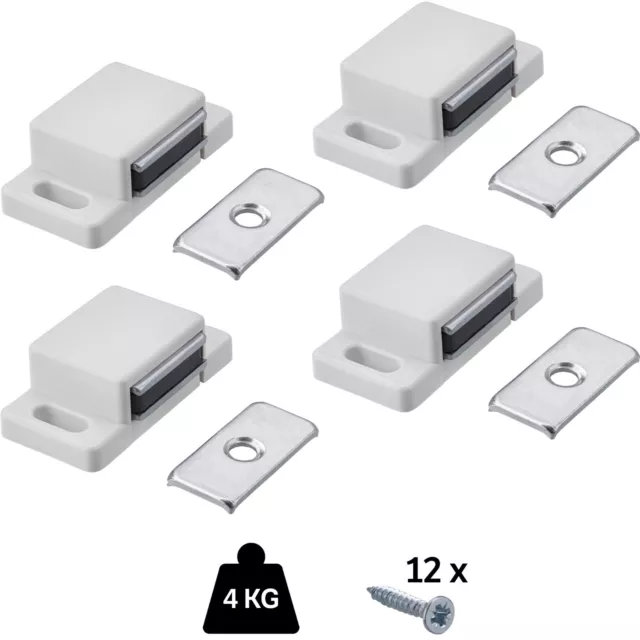 Cierre Magnético 4x Imán Mueble Anguloso Blanco de Puerta 4KG Cerradura