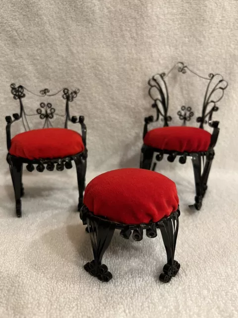 LOT VTG TIN CAN SCROLL TRAMP ART METAL DOLL HOUSE FURNITURE  Set of 3