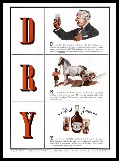 1938 Paul Jones Dry American Whiskey Draft Horse Shoesmith Vintage Print Ad