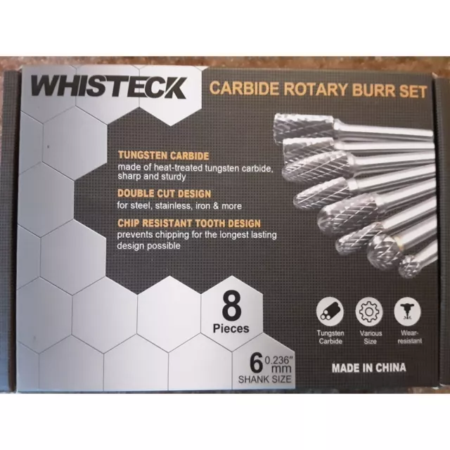 WHISTECK Carbide Burr Set, 8Pcs Double Cut Tungsten Carbide Rotary Burr set