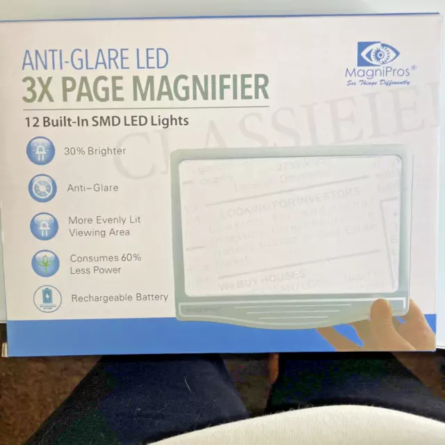 3X Anti-Glare LED Page Magnifier Rechargable Battery barely used