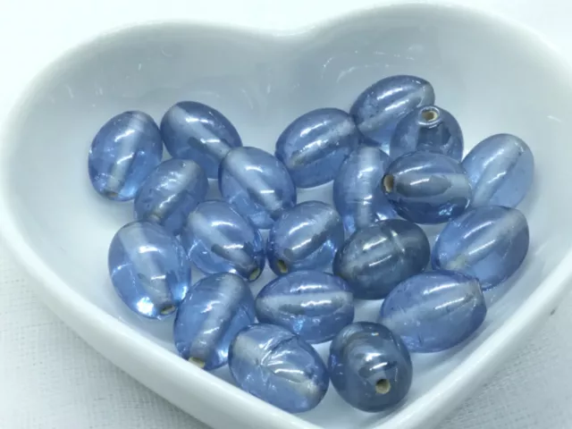 20 handmade lampwork oval glass beads, 12mm x 10mm, pale blue colour with lustre