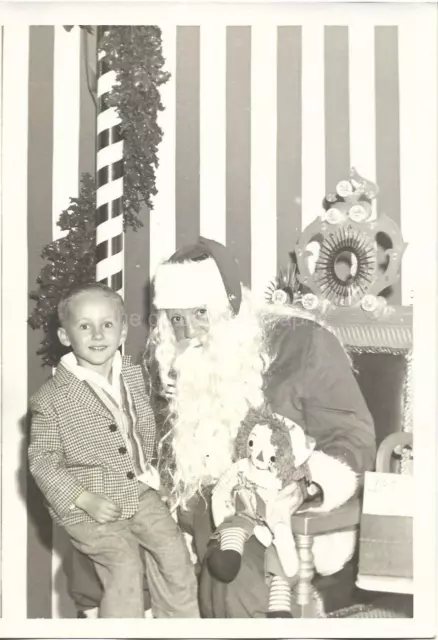 Santa Claus And Friend 5 x 7 FOUND CHRISTMAS PHOTO Vintage BOY bw Portrait 011 2
