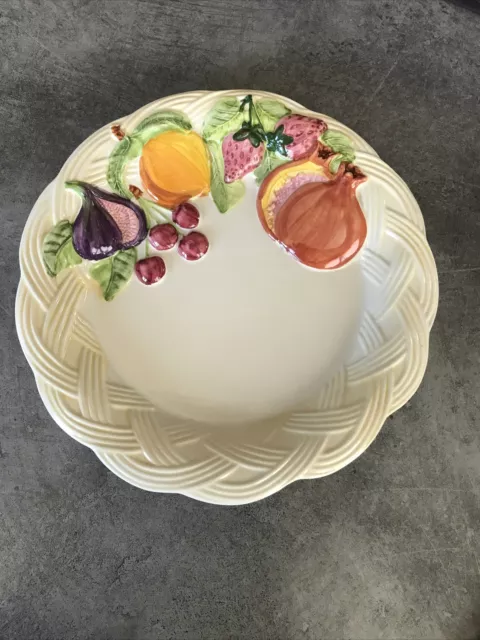 ASSIETTE Vintage En Céramique Émaillée Décor Polychrome FRUITS En Relief 21,5 Cm