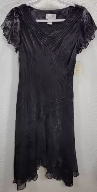 Papell Petites Womens Silk Blend Midi Dress Sz 6P Black Short Sleeve V-Neck New