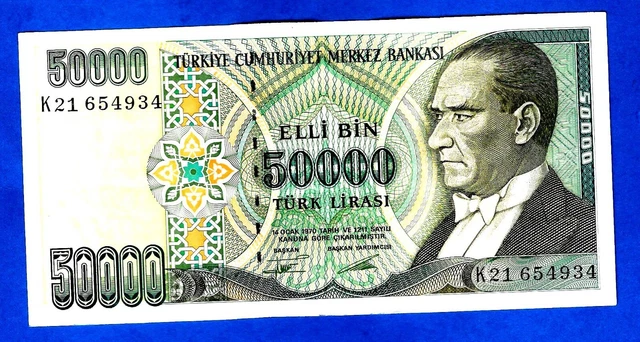 Turkey P204 7 Emisyon 50000 Lira Sign TORUNAR/ ERTAN 20.02.1995 AXF SCARCE