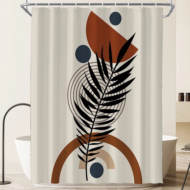 Beige Abstract Leaves Boho Terracotta Mid Century Modern Shower Curtain for Bath