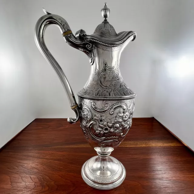 Early Charles Wright English Georgian Sterling Silver Ewer Repousse London 1782