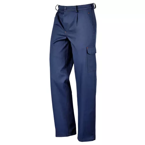 Pantalon Travail Super Cargo Multipocket Bleu 100% Coton Avec Piqûre