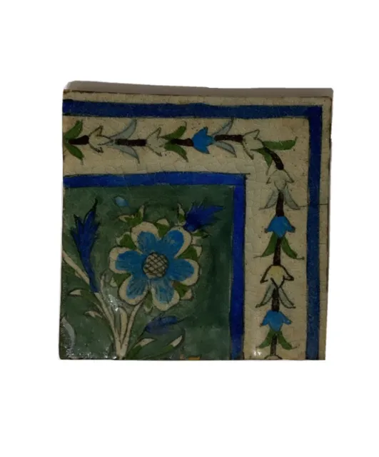 Vintage Hand Painted And Glazed Persian Ceramic Tile