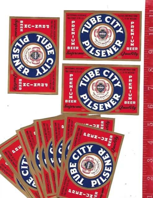 Vintage lot 25 Tube City Pilsener Beer labels Mckeesport Pennsylvania