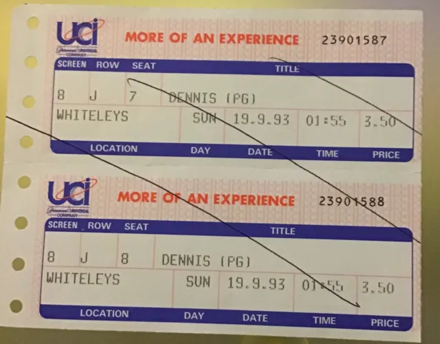 Dennis the Menace Ticket Stubs - UCI Whiteleys London 1993
