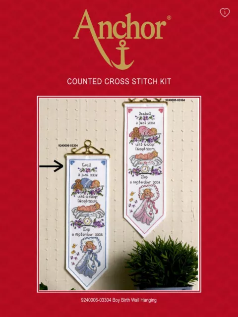 Anchor Counted Cross Stitch Kit, 'Boy Birth Wall Hanging' Great Christmas Gift!