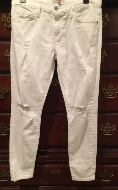 NWT Current Elliott The Stiletto White Salty Distressed Jeans, Size 27 MSRP $188