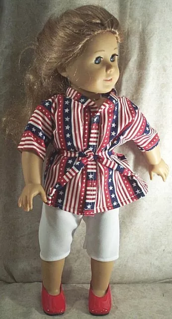 Doll Clothes Handmade2 fit American Girl 18” 2 pcs Carpis Blouse Red White Blue