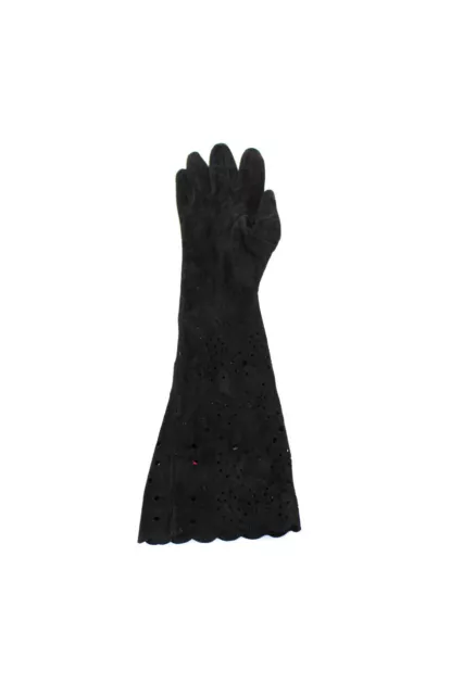Valentino Garavani Womens Black Suede Cut Out Detail Elbow Length Gloves Size 8 2