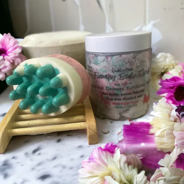 Exfoliante y jabón de espuma punzón de sandía