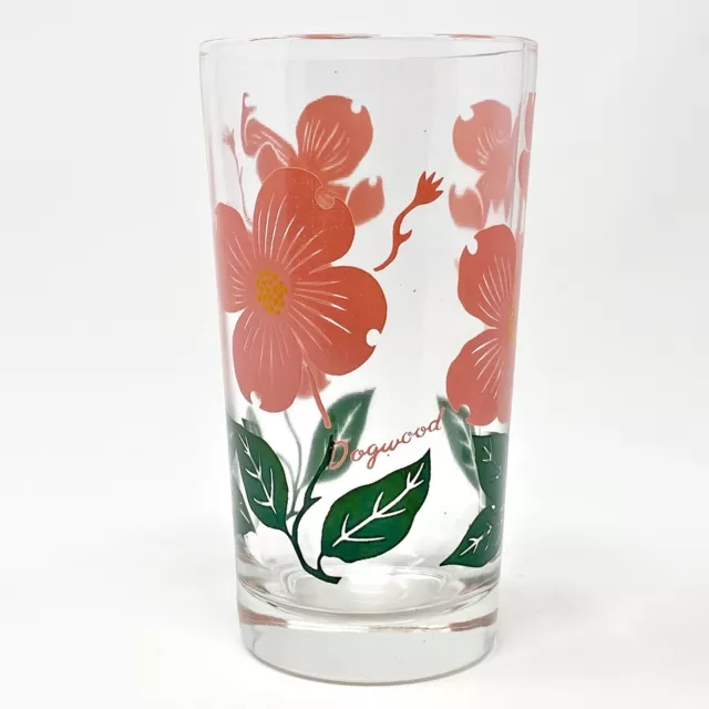 VTG Boscul Peanut Butter Drinking Glass Tumbler Dogwood Pink Flower MCM Floral 2