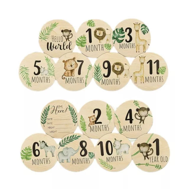 7PCS Cute Baby Wooden Monthly Milestone Cards Photography Props Round Signs