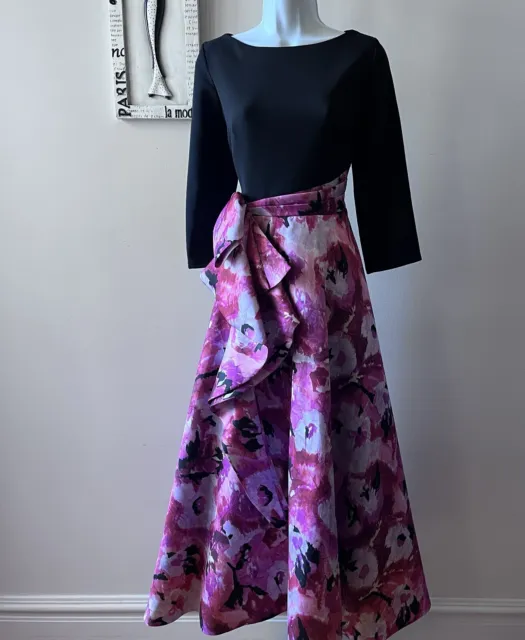 THEIA Pink Black Printed Ball Gown Women’s Evening Dress Sz 8